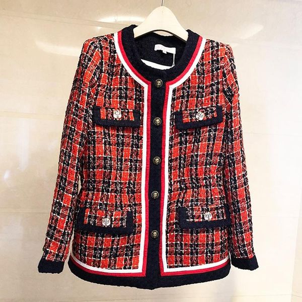 women's jackets black red plaid jacket female 2021 spring heavy industry tweed french ladies retro single-breasted button o-neck, Black;brown
women's jackets black red plaid jacket female 2021 spring heavy industry tweed french ladies retro single-breasted button o-neck, Black;brown