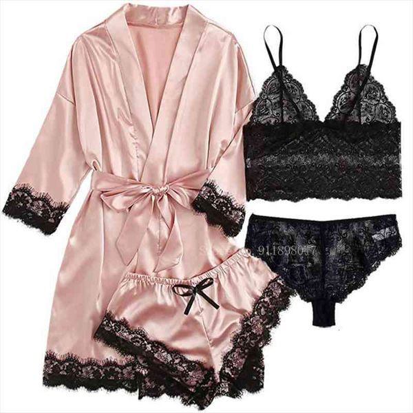 pink 4pcs lace robe pajamas sets women trim satin sleepwear silk sling robe nightwear pyjama spaghetti strap sleep lounge, Black;red
pink 4pcs lace robe pajamas sets women trim satin sleepwear silk sling robe nightwear pyjama spaghetti strap sleep lounge, Black;red