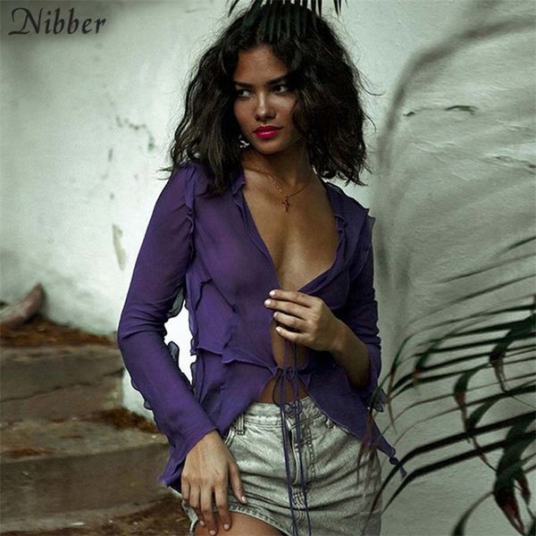 nibber deep v-neck lace up beach club women mesh see through long sleeve solid t shirts fashion ruffles tee mujer, White
nibber deep v-neck lace up beach club women mesh see through long sleeve solid t shirts fashion ruffles tee mujer, White