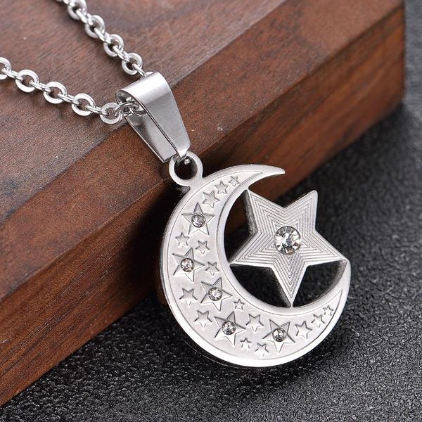 pendant necklaces fashion korean star moon combination pentagram male and female titanium steel diamond jewelry, Silver
pendant necklaces fashion korean star moon combination pentagram male and female titanium steel diamond jewelry, Silver