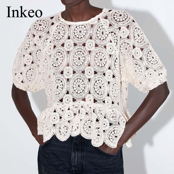 women's blouses & shirts vintage women round neck blouse 2021 est loose knitted lace hollow out beige holiday spring summer inkeo, White
women's blouses & shirts vintage women round neck blouse 2021 est loose knitted lace hollow out beige holiday spring summer inkeo, White