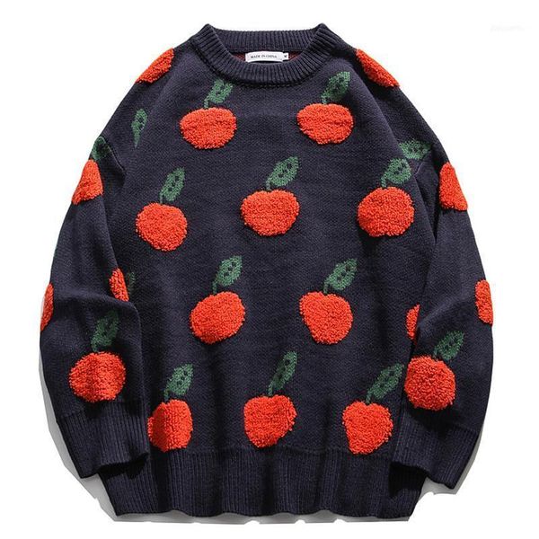 men's sweaters mens cherry embroidery knitted streetwear 2021 winter hiphop casual vintage loose couple pullovers sweater1, White;black 
men's sweaters mens cherry embroidery knitted streetwear 2021 winter hiphop casual vintage loose couple pullovers sweater1, White;black