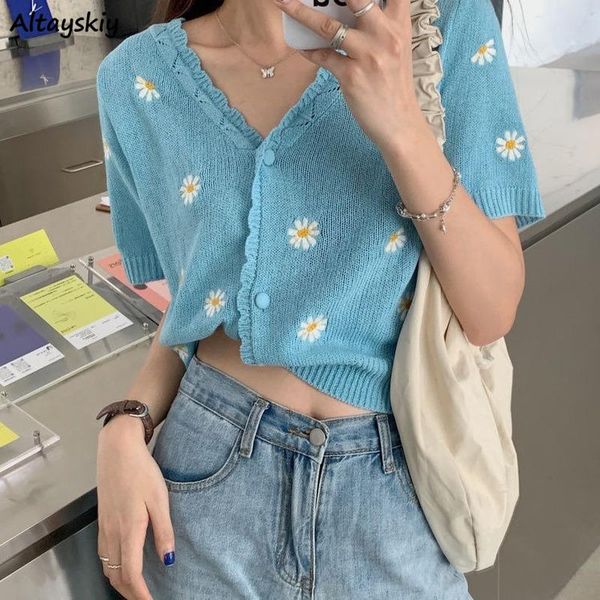 women's t-shirt short sleeve t-shirts women v-neck slim sweet floral teens all-match button up summer korean style breathable 4-colors, White
women's t-shirt short sleeve t-shirts women v-neck slim sweet floral teens all-match button up summer korean style breathable 4-colors, White