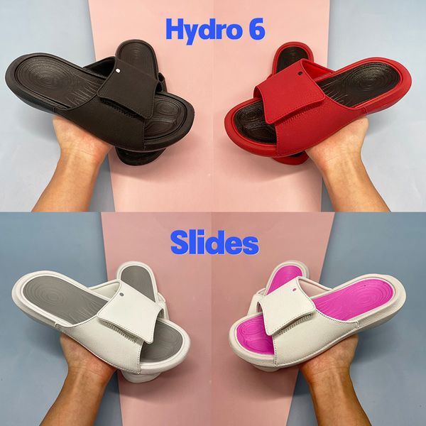 with box hydro 6 slide slippers men sandals shoes gym black white university red metallic gold cool grey women slides us 4-11
