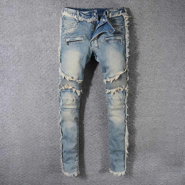 men's jeans fashion slim fit straight patchwork pants for big tall mens summer men vintage washed denim fringe biker moto, Blue
men's jeans fashion slim fit straight patchwork pants for big tall mens summer men vintage washed denim fringe biker moto, Blue