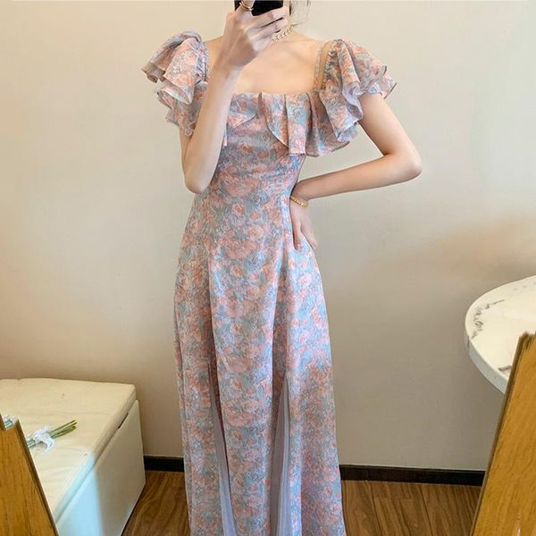 party dresses french tea break floral dress in summer 2021, White;black