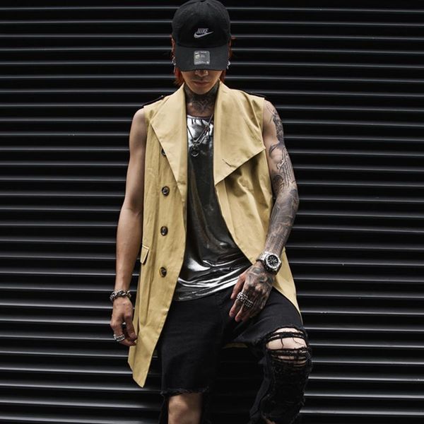 men's vests hiphop waistcoat men khaki color extra long sleeveless coats punk style, Black;white
men's vests hiphop waistcoat men khaki color extra long sleeveless coats punk style, Black;white