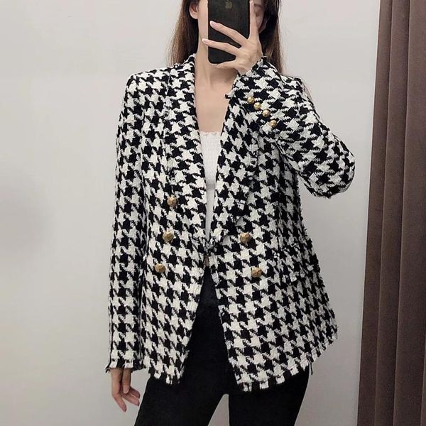 women's suits & blazers vintage houndstooth plaid double breasted blazer coat women autumn winter long sleeve notched suit female outer, White;black
women's suits & blazers vintage houndstooth plaid double breasted blazer coat women autumn winter long sleeve notched suit female outer, White;black