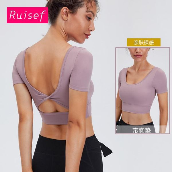 yoga outfit style short-sleeved t-shirt with chest pad and beautiful back nude elastic sports women's workout clothes
yoga outfit style short-sleeved t-shirt with chest pad and beautiful back nude elastic sports women's workout clothes