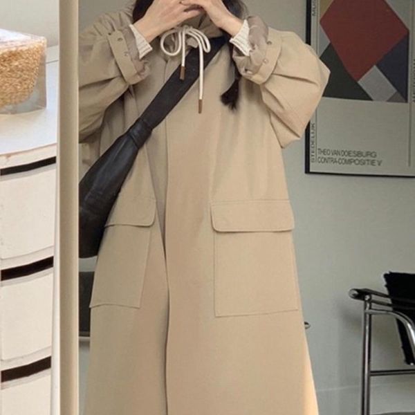 women's trench coats autumn women hooded long windbreaker casual streetwear vintage sleeve trend coat winter fashion pocket loose overs, Tan;black
women's trench coats autumn women hooded long windbreaker casual streetwear vintage sleeve trend coat winter fashion pocket loose overs, Tan;black