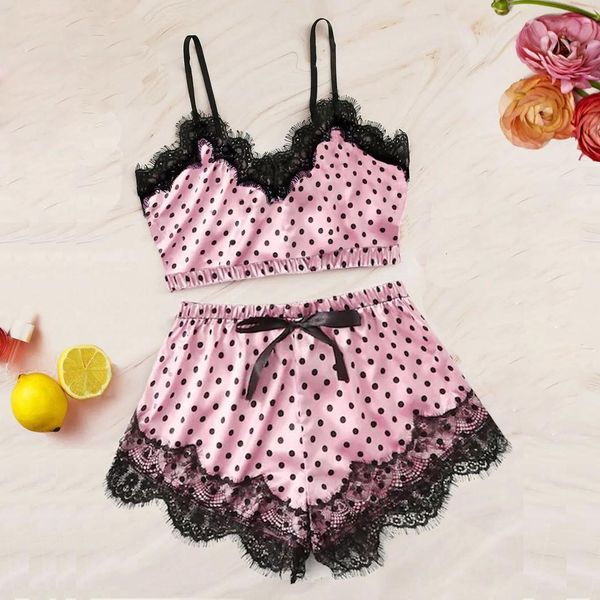 pyjamas women sleep wear pijama women v-neck dot print lace satin camisole pajamas bowknot shorts lingerie set, Black;red
pyjamas women sleep wear pijama women v-neck dot print lace satin camisole pajamas bowknot shorts lingerie set, Black;red
