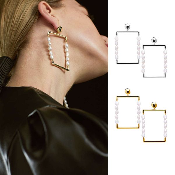 hbp ins style new simple baroque pearl metal splicing box copper plated earrings women's fashion, Silver
hbp ins style new simple baroque pearl metal splicing box copper plated earrings women's fashion, Silver