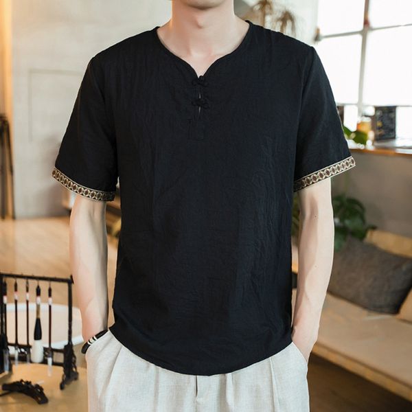 new pure linen summer cotton thin short sleeve t-shirt men's chinese style national top, White;black
new pure linen summer cotton thin short sleeve t-shirt men's chinese style national top, White;black