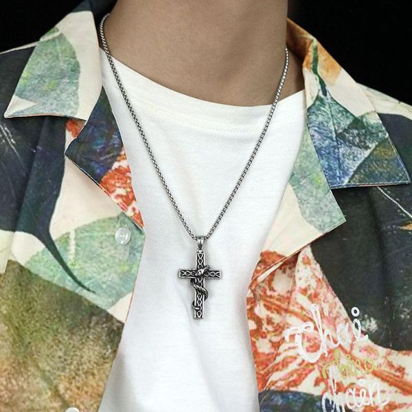 pendant necklaces punk antique effect black oil snake enwind cross necklace stainless steel chain hiphop fashion men jewelry, Silver
pendant necklaces punk antique effect black oil snake enwind cross necklace stainless steel chain hiphop fashion men jewelry, Silver