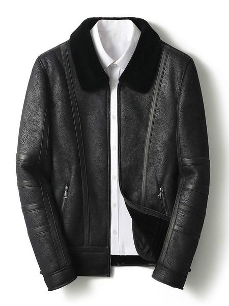 men's leather & faux cashmere shearling men autumn and winter genuine suede clothes motorcycle jacket coat, Black
men's leather & faux cashmere shearling men autumn and winter genuine suede clothes motorcycle jacket coat, Black