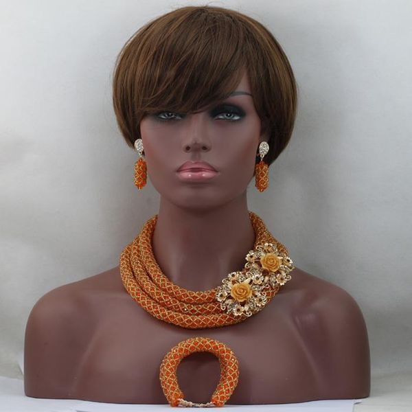 earrings & necklace champagne/orange handmade crystal necklaces bracelet set african nigerian party beads jewelry alj935, Silver
earrings & necklace champagne/orange handmade crystal necklaces bracelet set african nigerian party beads jewelry alj935, Silver
