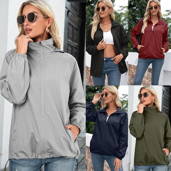 women's swimwear spring autumn women leisure water resistant collared jacket solid color zipper open front coat, White;black
women's swimwear spring autumn women leisure water resistant collared jacket solid color zipper open front coat, White;black