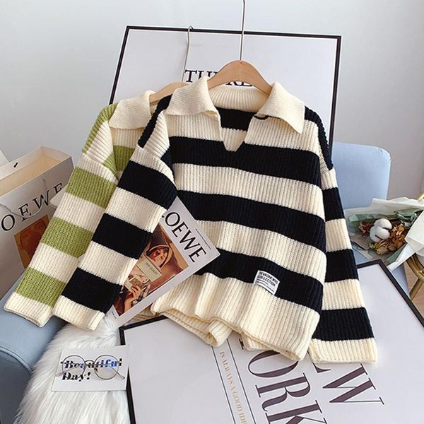 women's sweaters ebaihui woman striped collar pullover knit korean fashion jumper casual loose lazy style streetwear chic sweater, White;black
women's sweaters ebaihui woman striped collar pullover knit korean fashion jumper casual loose lazy style streetwear chic sweater, White;black