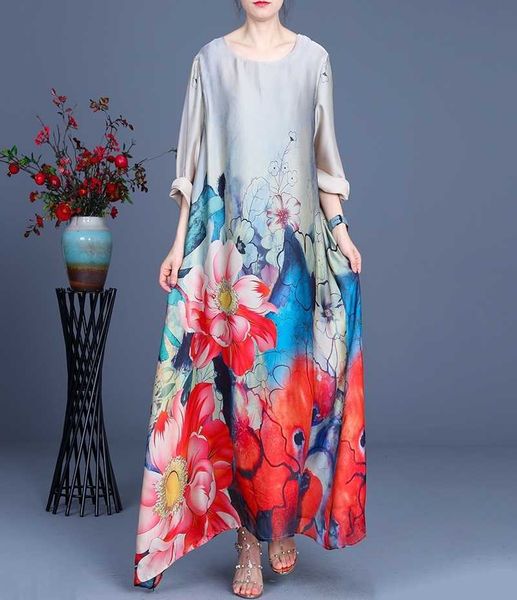 spring and summer casual loose women's dress printed pastoral elegant temperament irregular long 210615, Black;gray
spring and summer casual loose women's dress printed pastoral elegant temperament irregular long 210615, Black;gray
