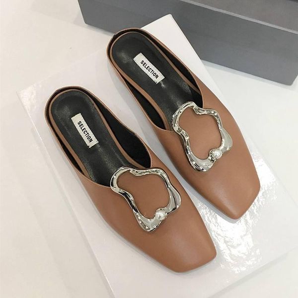 slippers yd-ever fashion metal decoration slip on mules genuine leather square toe flat with simple style party dating shoes l4f1-a, Black
slippers yd-ever fashion metal decoration slip on mules genuine leather square toe flat with simple style party dating shoes l4f1-a, Black