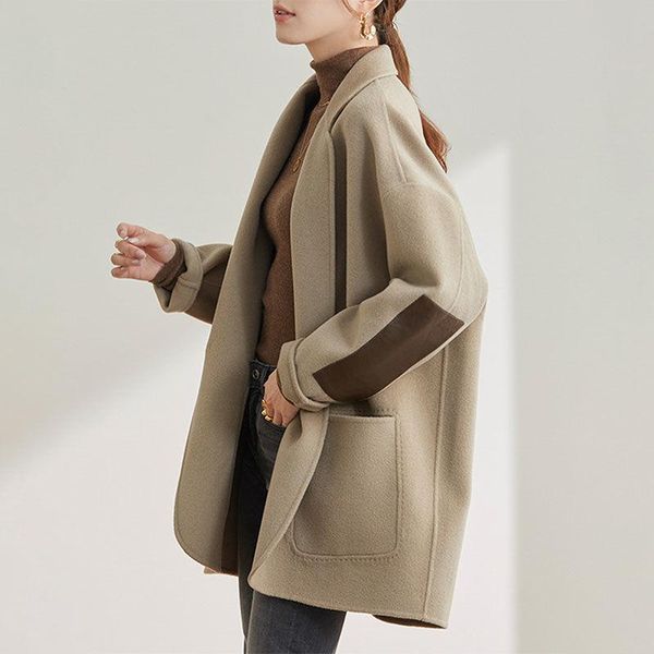 women's wool & blends women blazers winter vintage 2021 turn-down collar loose pocket thicken warm female outwear coats jackets, Black
women's wool & blends women blazers winter vintage 2021 turn-down collar loose pocket thicken warm female outwear coats jackets, Black