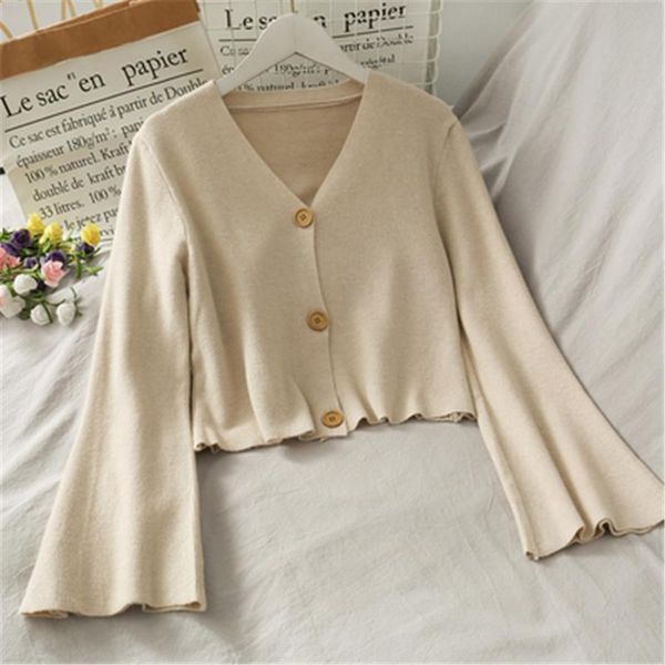 women's knits & tees long flare sleeve women coats ladies outerwear 2021 autumn knitted cardigan button up sweater female cardigans, White
women's knits & tees long flare sleeve women coats ladies outerwear 2021 autumn knitted cardigan button up sweater female cardigans, White