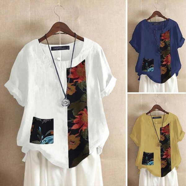 printed floral pockets women shirts summer short sleeve patchwork vintage casual loose chemise, White
printed floral pockets women shirts summer short sleeve patchwork vintage casual loose chemise, White