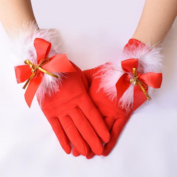 five fingers gloves red bow dress driving full finger mittens ladies christmas cute feather bell set with, Blue;gray
five fingers gloves red bow dress driving full finger mittens ladies christmas cute feather bell set with, Blue;gray