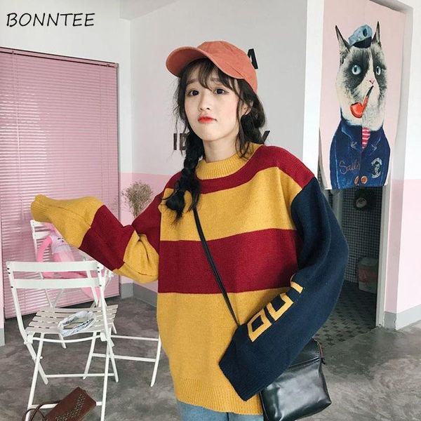 women's sweaters women colorful patchwork kawaii korean style warm knitted pullover womens all-match females top, White;black
women's sweaters women colorful patchwork kawaii korean style warm knitted pullover womens all-match females top, White;black
