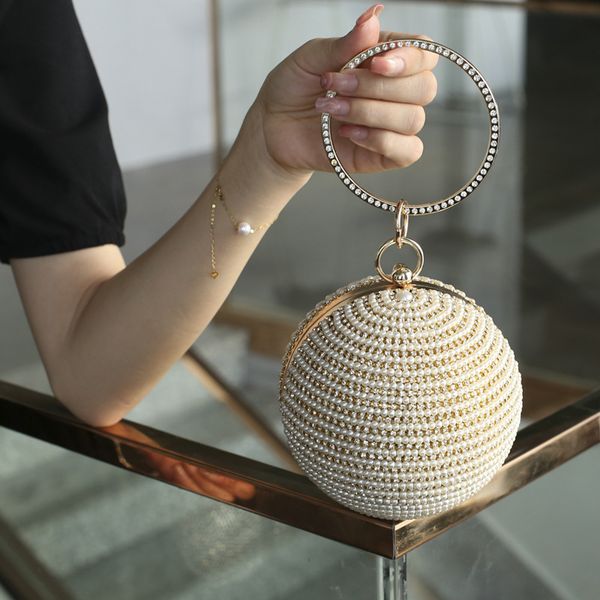 wedding clutch round pearl evening designer party purse rhinestone crossbody bags