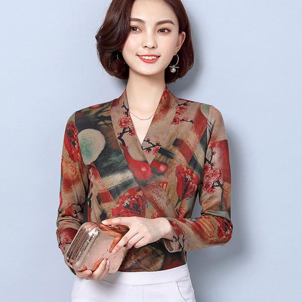 women's blouses & shirts korean women woman stretch blouse v-neck print shirt long sleeve ladies plus size, White
women's blouses & shirts korean women woman stretch blouse v-neck print shirt long sleeve ladies plus size, White