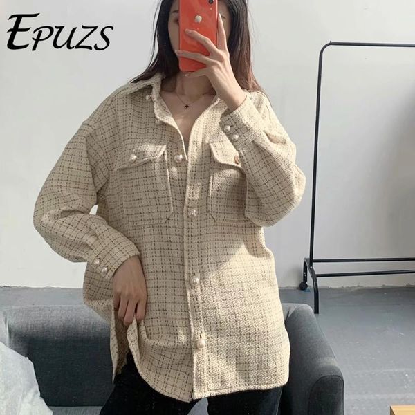 vintage pearl button plaid shirts women single breasted retro long blouse winter oversize womens blouse casual ladies top, White
vintage pearl button plaid shirts women single breasted retro long blouse winter oversize womens blouse casual ladies top, White