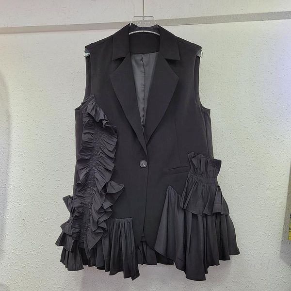 women's vests vest 2021 autumn fashion irregular pleated ruffled stitching casual sleeveless coats femme black street wear nancylim, Black;white
women's vests vest 2021 autumn fashion irregular pleated ruffled stitching casual sleeveless coats femme black street wear nancylim, Black;white