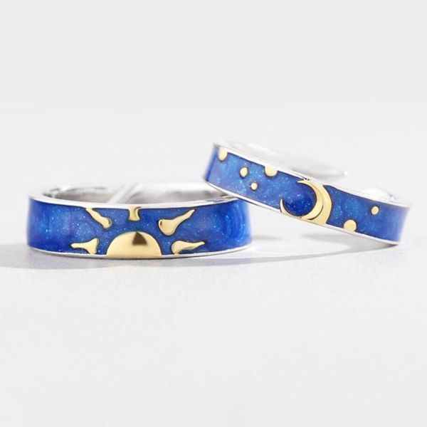cluster rings sole memory blue drop glaze sun moon star couple sweet romantic 925 sterling silver female resizable opening sri407, Golden;silver
cluster rings sole memory blue drop glaze sun moon star couple sweet romantic 925 sterling silver female resizable opening sri407, Golden;silver