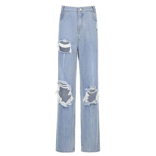 women high waist loose jeans distressed ripped hole straight leg denim pants d08e, Blue
women high waist loose jeans distressed ripped hole straight leg denim pants d08e, Blue