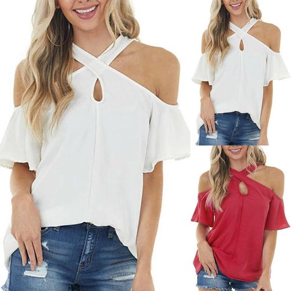 women's blouses & shirts solid color hanging neck strapless short sleeves women summer off the shoulder plus size blouse blusas, White
women's blouses & shirts solid color hanging neck strapless short sleeves women summer off the shoulder plus size blouse blusas, White