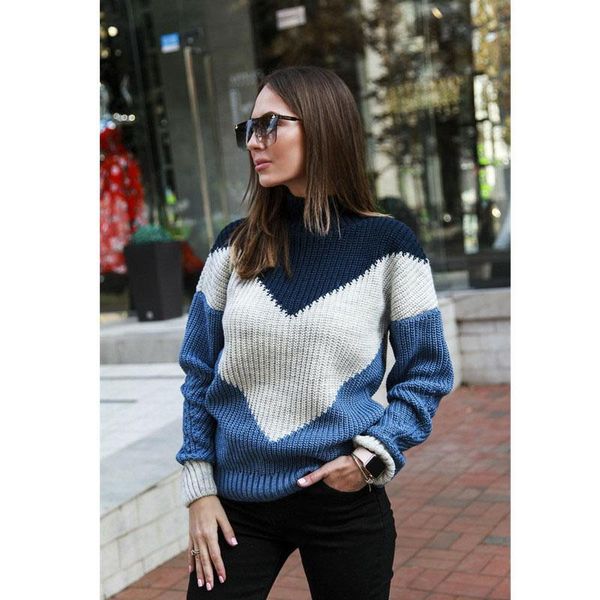 women's sweaters mock neck casual long sleeve color block loose knit jumper pullovers warm autumn winter streetwear, White;black
women's sweaters mock neck casual long sleeve color block loose knit jumper pullovers warm autumn winter streetwear, White;black