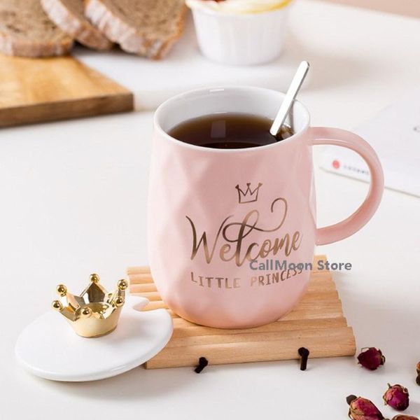 mugs custom coffee cup 430ml japanese style creative pink crown mug cute girl ceramic couple water with lid spoon cups
mugs custom coffee cup 430ml japanese style creative pink crown mug cute girl ceramic couple water with lid spoon cups