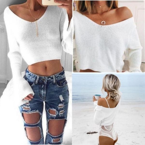 women's sweaters sweater white v-neck long sleeve knitting crop knitwear solid women, White;black
women's sweaters sweater white v-neck long sleeve knitting crop knitwear solid women, White;black