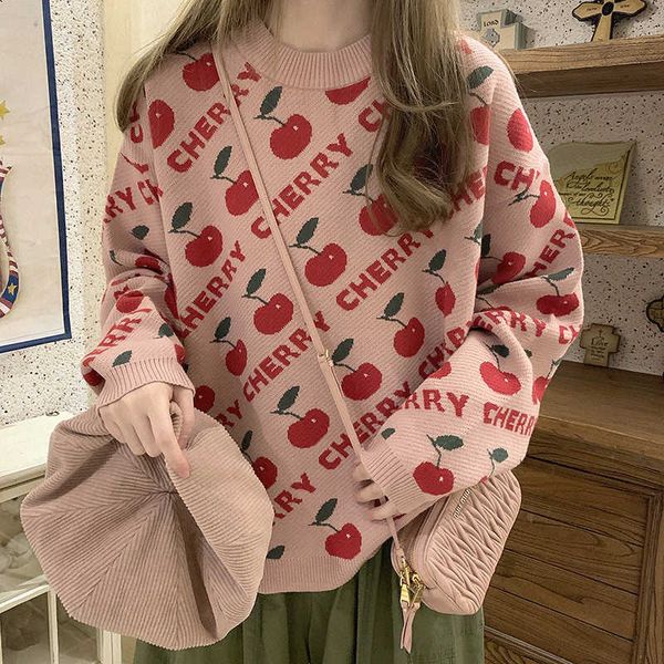 women's kawaii sweater autumn loose long sleeve knitting sweet sweater pullovers female korean cherry printed harajuku sweaters t200814, White;black
women's kawaii sweater autumn loose long sleeve knitting sweet sweater pullovers female korean cherry printed harajuku sweaters t200814, White;black