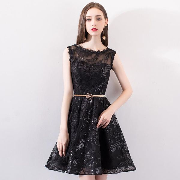 women black embroidery flower evening dresses sequins birthday party a-line short skirt summer sleeveless banquet gown vestidos, Red