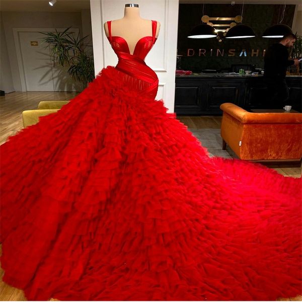 luxury red evening dresses with long train ruffles tulle prom robe de mariée custom made formal spaghetti strap party gowns, Black
luxury red evening dresses with long train ruffles tulle prom robe de mariée custom made formal spaghetti strap party gowns, Black