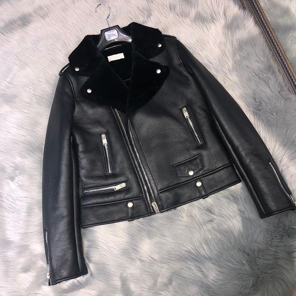 women's fur & faux natural sheepskin and women coat winter merino sheep warm thick motorcycle real leather long sleeves jacket, Black
women's fur & faux natural sheepskin and women coat winter merino sheep warm thick motorcycle real leather long sleeves jacket, Black