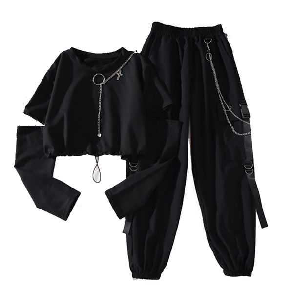spring autumn women harajuku cargo pants handsome cool two-piece suit chain long sleeve+ribbon 210915, Black;white
spring autumn women harajuku cargo pants handsome cool two-piece suit chain long sleeve+ribbon 210915, Black;white