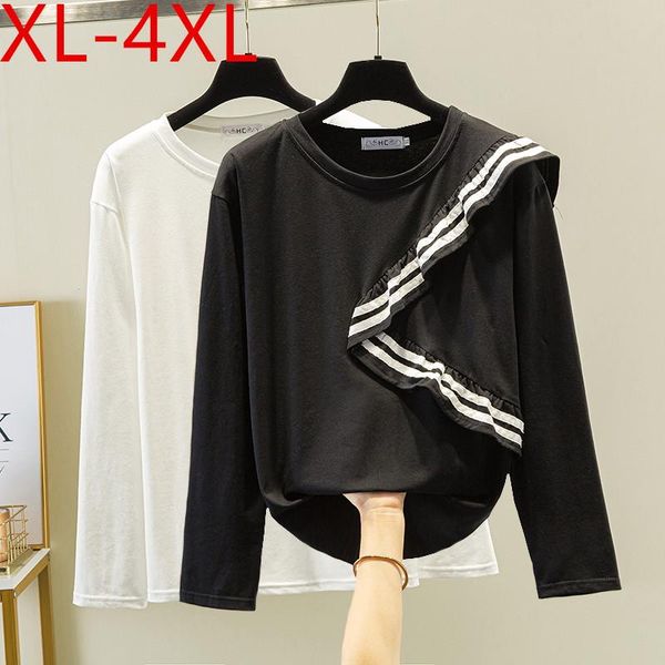 plus size t-shirt spring autumn women o neck long sleeve ruffles cotton large loose casual tees xl 2xl 3xl 4xl, Black
plus size t-shirt spring autumn women o neck long sleeve ruffles cotton large loose casual tees xl 2xl 3xl 4xl, Black