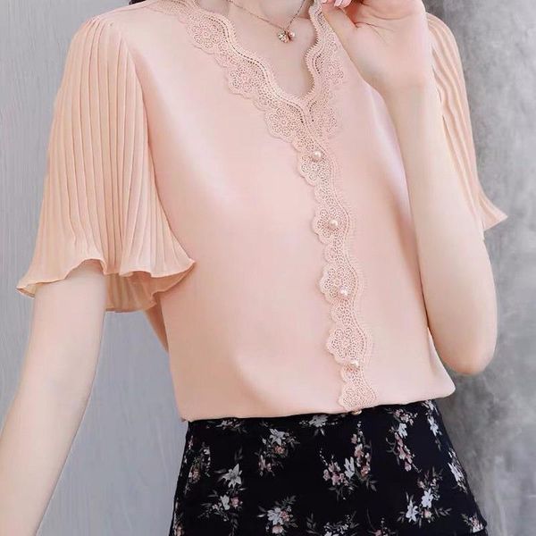 short-sleeved v-neck embroidery chiffon shirt women loose thin beaded lotus leaf sleeve blouse pullover female spring summer, White
short-sleeved v-neck embroidery chiffon shirt women loose thin beaded lotus leaf sleeve blouse pullover female spring summer, White