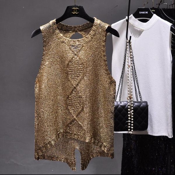 2021 spring and summer cut out round neck slit irregular sequins camisole transparent loose sleeveless tank femme, White
2021 spring and summer cut out round neck slit irregular sequins camisole transparent loose sleeveless tank femme, White