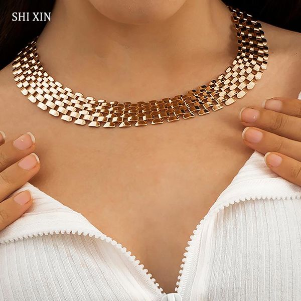 chokers shixin exaggerated chunky chain necklace for women big gold/silver color short choker necklaces neck 2021 fashion collar jewelry, Golden;silver 
chokers shixin exaggerated chunky chain necklace for women big gold/silver color short choker necklaces neck 2021 fashion collar jewelry, Golden;silver