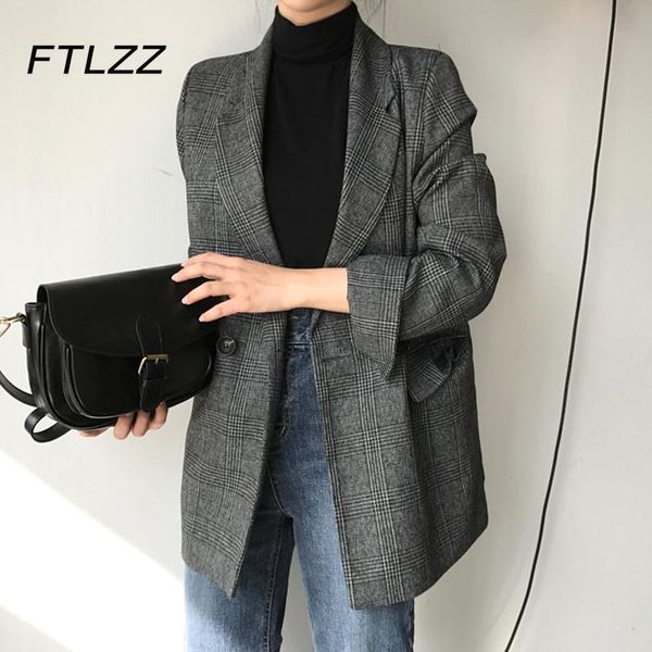 women's suits & blazers spring autumn retro plaid blazer women notched collar loose straight long-sleeved vintage woman korean casual c, White;black
women's suits & blazers spring autumn retro plaid blazer women notched collar loose straight long-sleeved vintage woman korean casual c, White;black