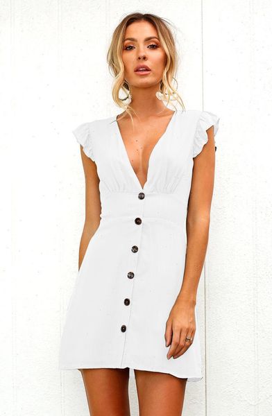 2021 new arrival women summer ruffle withe mini dress sleeve waist tightening party dresses beach black button, Black;gray
2021 new arrival women summer ruffle withe mini dress sleeve waist tightening party dresses beach black button, Black;gray